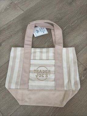 Trader Joe's Beige Stripe Canvas Tote Bag